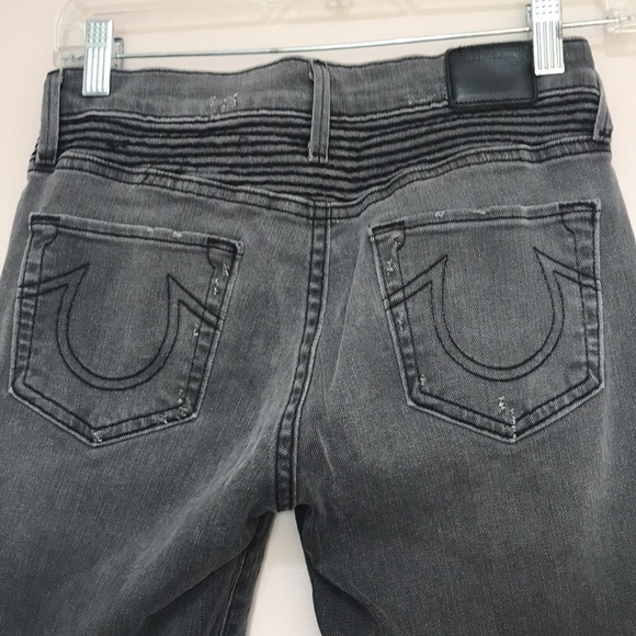 True Religion Women's Mid Rise Halle Biker Skinny Jean Faded Black Size 26 - Picture 6 of 14